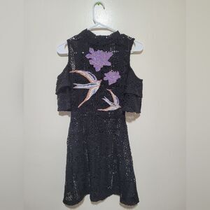 NWT Asos Black Embordered Open Knit And Shoulder Dress